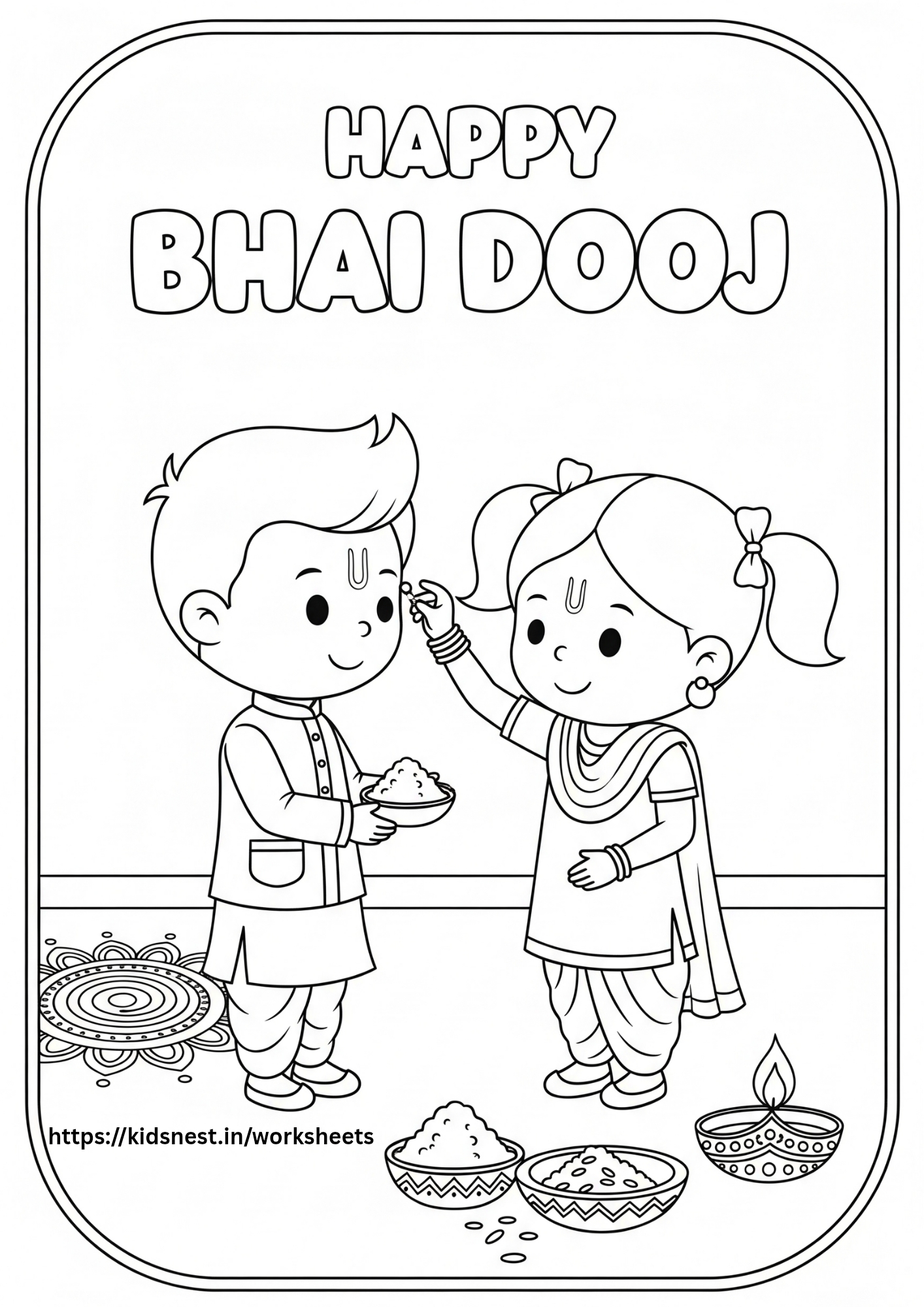 Bhai Dooj Coloring Page | Free Kids Printable Activity